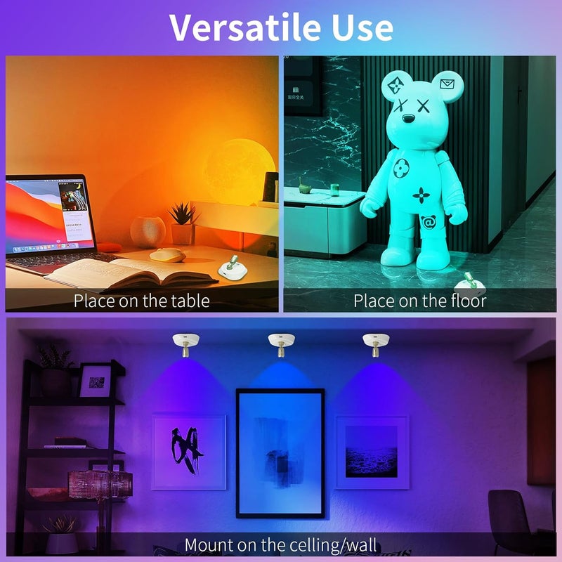 LEASTYLE LED Wireless Spotlights with Remote,RGBW Rechargeable Up Lights Indoor,16 Color Changing Battery Operated Light with Timer Dimmable Accent Light for Grow Parties,White+Gold,2 Pack - Image 4